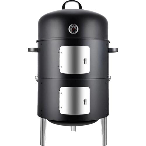 Realcook 17" Steel Vertical BBQ Charcoal Grill Smoker for Outdoor Cooking Camping Portable Round Barbecue Grill Black