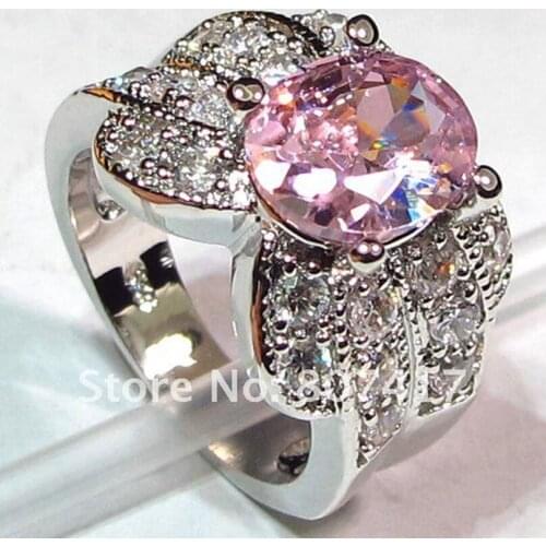 SHUNXUNZE Wedding Rings For Men And Noble Generous Women Accessories Low Price Pink Cubic Zirconia Rhodium Plated R336 size 9