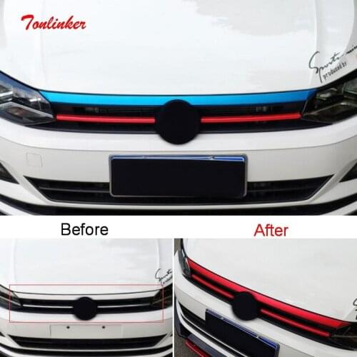 Tonlinker Exterior Red/Blue Mouldings Racing Grills Cover Sticker for Volkswagen POLO 2019 Car Styling 2 PCS PVC Cover Sticker