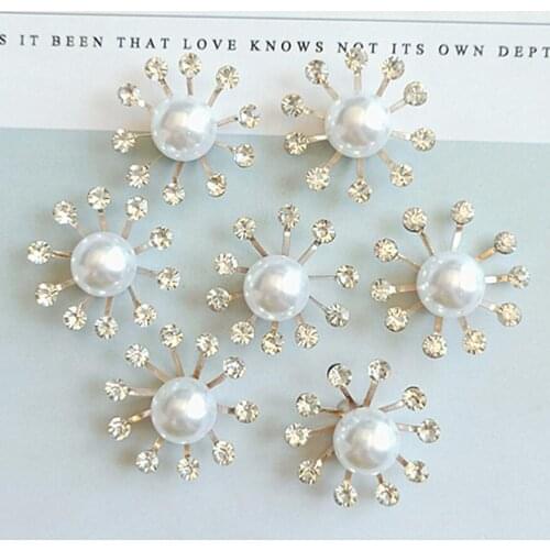 50pcs 23*23mm Silver Pearl Flower Stamen Button Bead Frog For Kids Hair Ornament Scrapbooking Bride Headwear Accessory