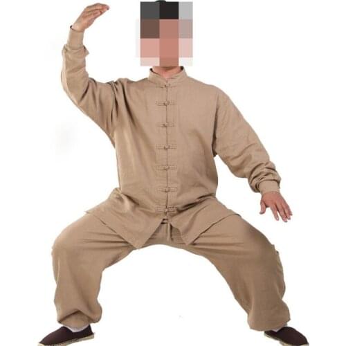 Unisex khaki high-grade Autumn&Winter&Spring martial arts kung fu suits shaolin tai chi uniforms wing chun meditation clothing