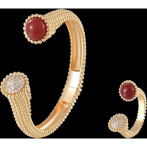 Vanifin Brand Zircon Stone GREEN-color Round Head Cuff Bangle Bracelet Female Bijoux Rings Banquet Party Jewellery Set For Women