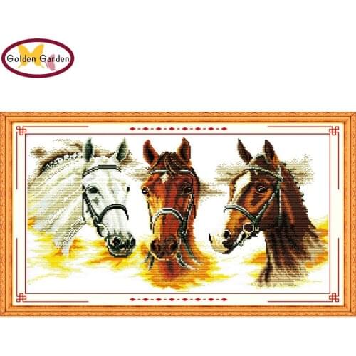 NKF Three Horses Cross Stitch Pattern Counted Cross Stitch 11CT 14CT Cross Stitch Kit for Embroidery Needlework Home Decor