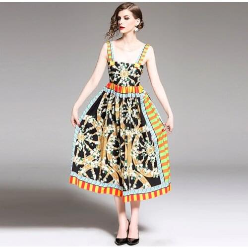WTIANYUW 2021 Runway Summer Black Vintage Party Spaghetti Strap Dress Womens Fashion Casual Sexy Beach Chic Floral Print Dress