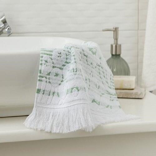 Daisy Line Jacquard Fringed Hand Towel 30x45 Cm Green Cotton Towel Face Towel Embroidered Towel