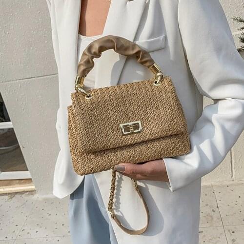 Women Straw Handbags Brand Designer Travel Sac Vintage Female Chain Messenger Bag Weave Crossbody Shoulder Bag Sandy Beach Sac