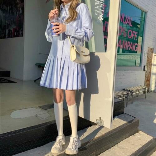 Dresses for Women Temperament Pleated Skirt Shirt Dress Spring New Female Skirt Waist Was Thin Wild A-line Short Skirt Tide