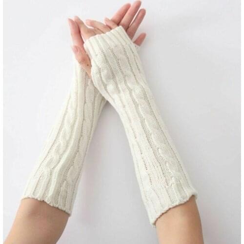 Women Winter Wrist Arm Knitted Long Fingerless Soft Solid Knitted Warm Mittens Elbow Knitted Sleeves Cycling Glove