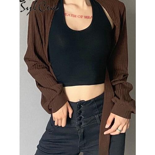 Sylcue Autumn new lantern sleeve knit short jacket match belt slim the waist Womens autumn cardigan vintage loose Soft comfort