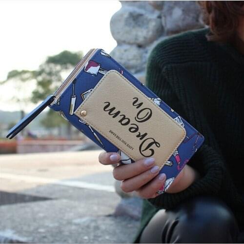 Womens wallet letters printed hit Color stitching Zipper Hasp Two fold Long wallet paragraph Ms. Wallet women card holder