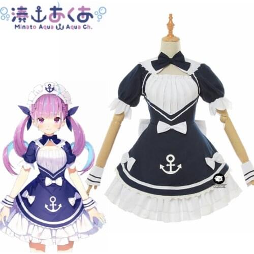 Vtuber Minato Aqua Cosplay Costume Women Cute Maid Dress Halloween Carnival Party Uniforms Custom Made