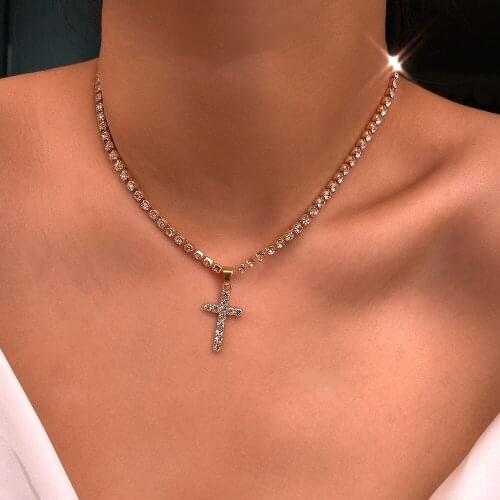 2020 Fashion Gold Silver Color Crystal Cross Asylum Simple Pendant Necklaces For Women Necklace Female Boho Vintage Jewelry Gift
