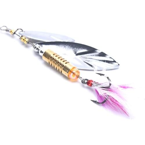 1 Pcs Metal Sliver Rotating Sequins Spoon Lure 7g/10g Spinner Fishing Hard Bait with Feather Treble Hook Fishing Accessories