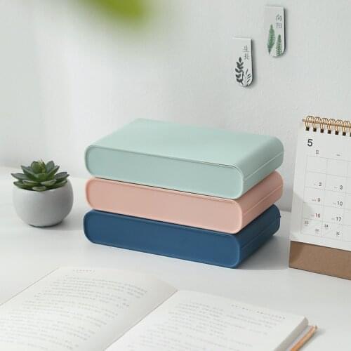 1pc Simple Solid Color Mask Storage Box Portable Waterproof Facemask Holder With Dustproof Lid Large Capacity Home Organization