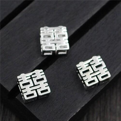 100% 925 Sterling Silver Hollow Out Spacer Beads DIY Women Men Jewelry Making 9mm Double Happiness Craft For Bracelets Necklace