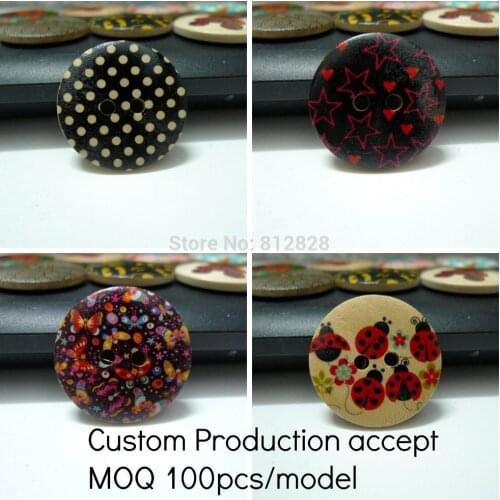 100pcs 4 Models Mix 30mm Wood Button For Craft Custom Production Accept WB09