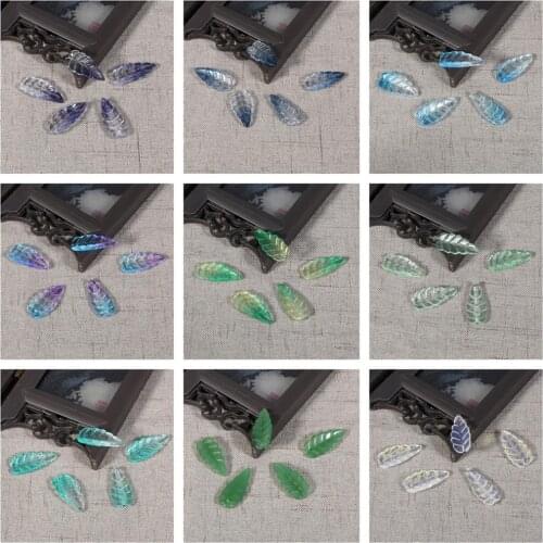 10x23mm 10pcs/lot Color Glass Long Leaf Beads Carvened Flower Petal Bead Charms Ornaments DIY Jewelry Making