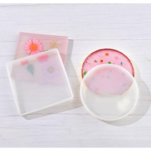 2 Pcs Round Square Coaster Crystal Epoxy Resin Mold Cup Mat Pad Silicone Mould