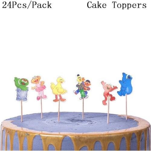 24pcs Sesame Street Happy Birthday Party Cake Topper Kids Decorate Cupcake Toppers Children Birthday Supplies Kids Favors