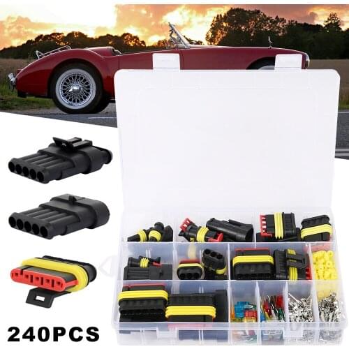 240pcs 12V Connector Plug Terminal Electrical Wire Connector Set with Crimp Terminal Waterproof Car Fuse Replacement Accessories