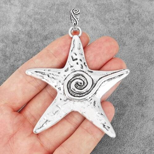 4PCS Vintage Large Hammered Star Starfish Carved Spiral Swirl Vortex Charms Pendants DIY Necklace Findings Jewellry