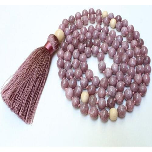 8mm Natural Lepidolite 108 Beads Handmade Tassel Necklace Meditation Spirituality Wristband Religious