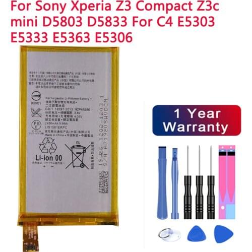 2600mAh LIS1561ERPC Battery For Sony Xperia Z3 Compact Z3c mini D5803 D5833 For C4 E5303 E5333 E5363 E5306