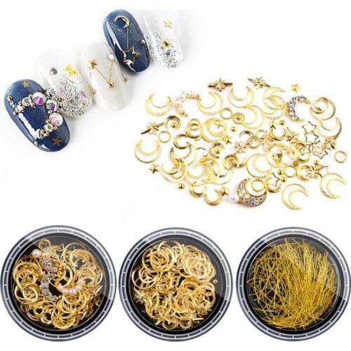 5 Type Nails Accesorios 3D Mix Gold Copper Silvery Threa Rivet Star Moon Nails Decoration Jewlery Nail Supplies For Professional