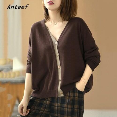 Anteef korean fashion vintage knitted long sleeve tops causal loose oversized autumn cardigan sweater women sweaters coat 2021