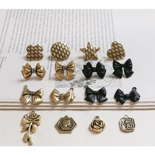 Bowknot/flowers/round shape alloy fashion women earrings stud 30pcs/lot diy jewelry earring pendants accessory