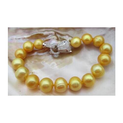 Noble jewelry Huge 9-10mm natural Freshwater gold pearl bracelet 7.5-8inch