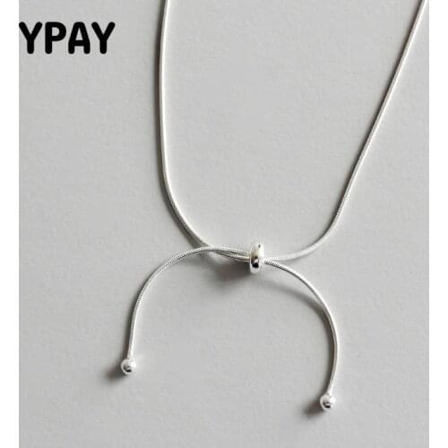 YPAY Solid 925 Sterling Silver Round Bead Tassel Adjustable Snake Chain Pendant Necklace For Women Choker Collar Jewelry YMN098