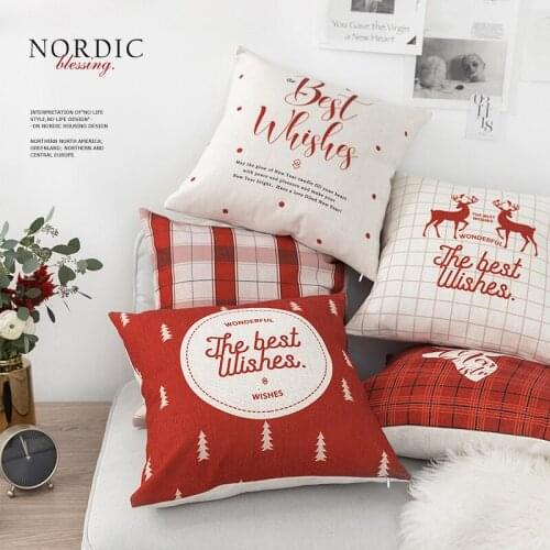 Decorative Christmas Cushion Cover Red Home Decor Sofa Pillow Case Cover Seat Car Throw Pillowcase Christmas Decoration For Home