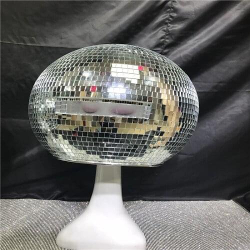EC21 Silver mirror ball ballroom dance singer costumes stage show wears dj helmet RGB led light bar dresses catwalk performance