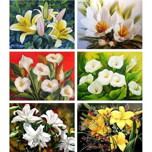 Evershine Diamond Painting Lily Flower Cross Stitch Needlework Embroidery Full Square Rhinestones Mosaic Full Layout Home Decor