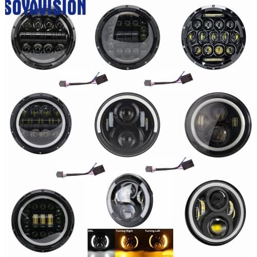 Motorcycle 7Inch H4 Round headlight DRL white amber Turn Signal Halo Housing Bucket 40W 60W 80W 90w for Motobikes Softail Dyna