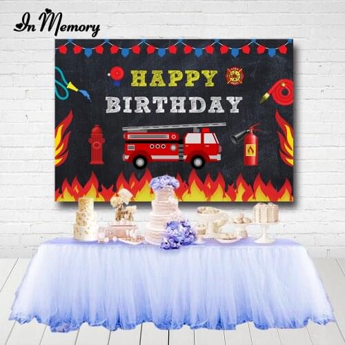 InMemory Firetruck Party Photography Backdrop Fireman Fire Truck Background Boy Birthday Decor Photocall Backdrop Photo Studio