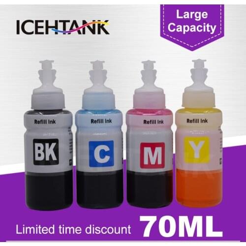 ICEHTANK Dye Ink 70ml Printer Ink Refill Kit For Epson T6641 T6642 T6643 T6644 For EcoTank L120 L310 L380 L396 L455 L495 L575