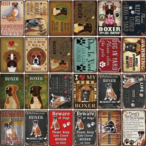 [ Kelly66 ] Dogs Rules Warning Overly Affectionate Boxer On Duty Metal Sign Home Decor Bar Wall Art Painting 20*30 CM Size DG-8