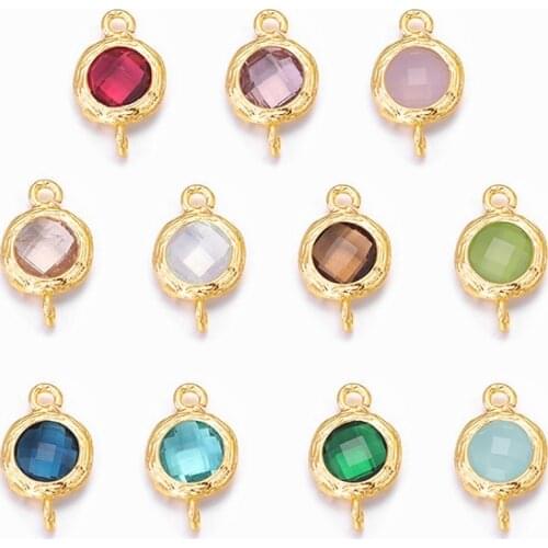 4PCS 8x12MM 24K Gold Color Brass with Round Colourful Glass Beads 2 holes Connect Charms Hight Quality Jewelry Accessories