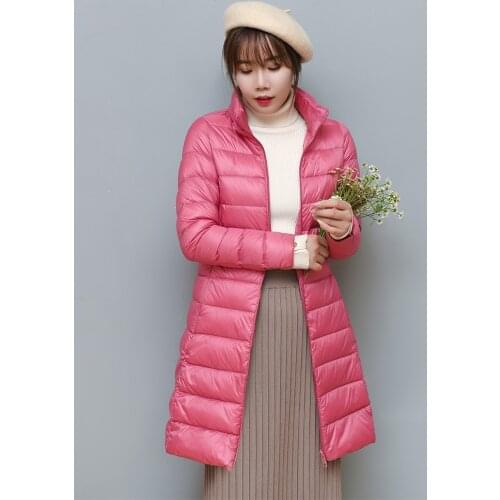 Lightweight down jacket womens mid-length autumn and winter Korean slim hooded lightweight light jacket large size removable ca