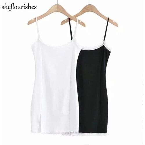 Summer dress 2021 sexy dress women casual bodycon dresses lace spaghetti strap boho dresses patchwork mini dress white black