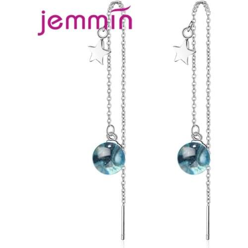 Design Fashion Trendy Long Chain with Ball Blue Opal Star Pendant Earrings Noble Symbol 925 Sterling Silver Chain Popular