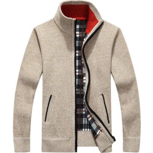 2020 New Mens Autumn And Winter Knitted Jacket Fashion Stand-up Collar Slim Fit Mens Warm And Velvet Casual Wool Zipper Jacket