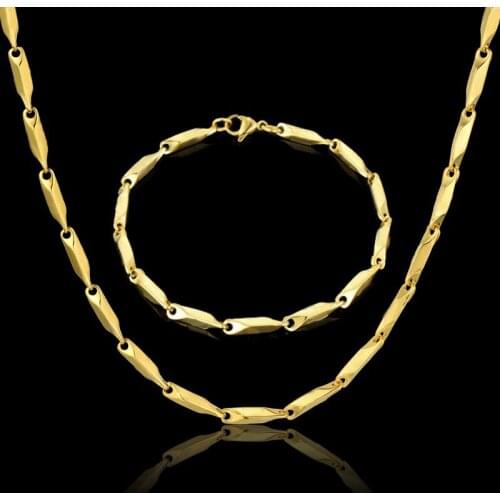 Cheap Fashion Jewelry Sets 3MM Gold Color Stainless Steel Link Chain Necklace & Bracelet For Men Women Jewelry Dropshipping