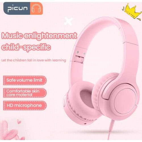 Picun Q2 Wired headset for children, student headphones with microphone, suitable for online course video calls/Music headphones