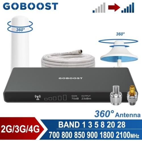 GOBOOST 70dB Cellular Repeater 2G 3G 4G LTE 800 CDMA 850 GSM 900 DCS 1800 WCDMA 2100 MHz Signal Booster Amplifier Anenna Kit