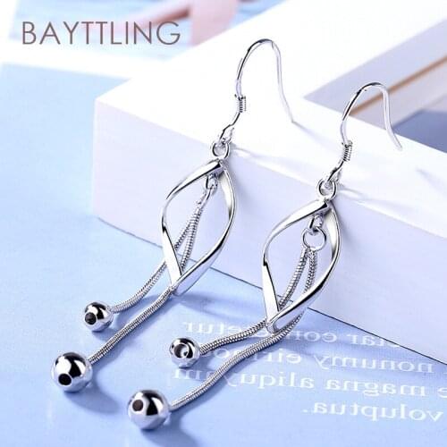 BAYTTLING 925 Sterling Silver 68MM Fine Cylinder Water Drop Tassel Drop Earrings For Woman Fashion Party Wedding Jewelry Gift