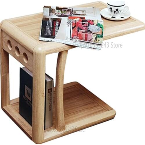 Solid Wood Bedside Table Sofa Side Table Corner Table Mobile Computer Desk Simple Nordic Living Room Mobile Small Coffee Table