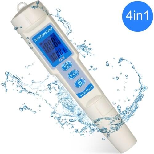 4-in-1 Water Quality Tester Pen Waterproof Water Quality Analysis Instrument PH/EC/TDS Temperature Meter PH Meter Tester Pen